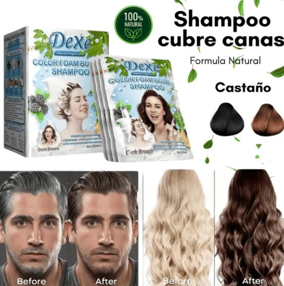 (2 x 1 ) Tinte Shampoo Cubre Canas Castaño